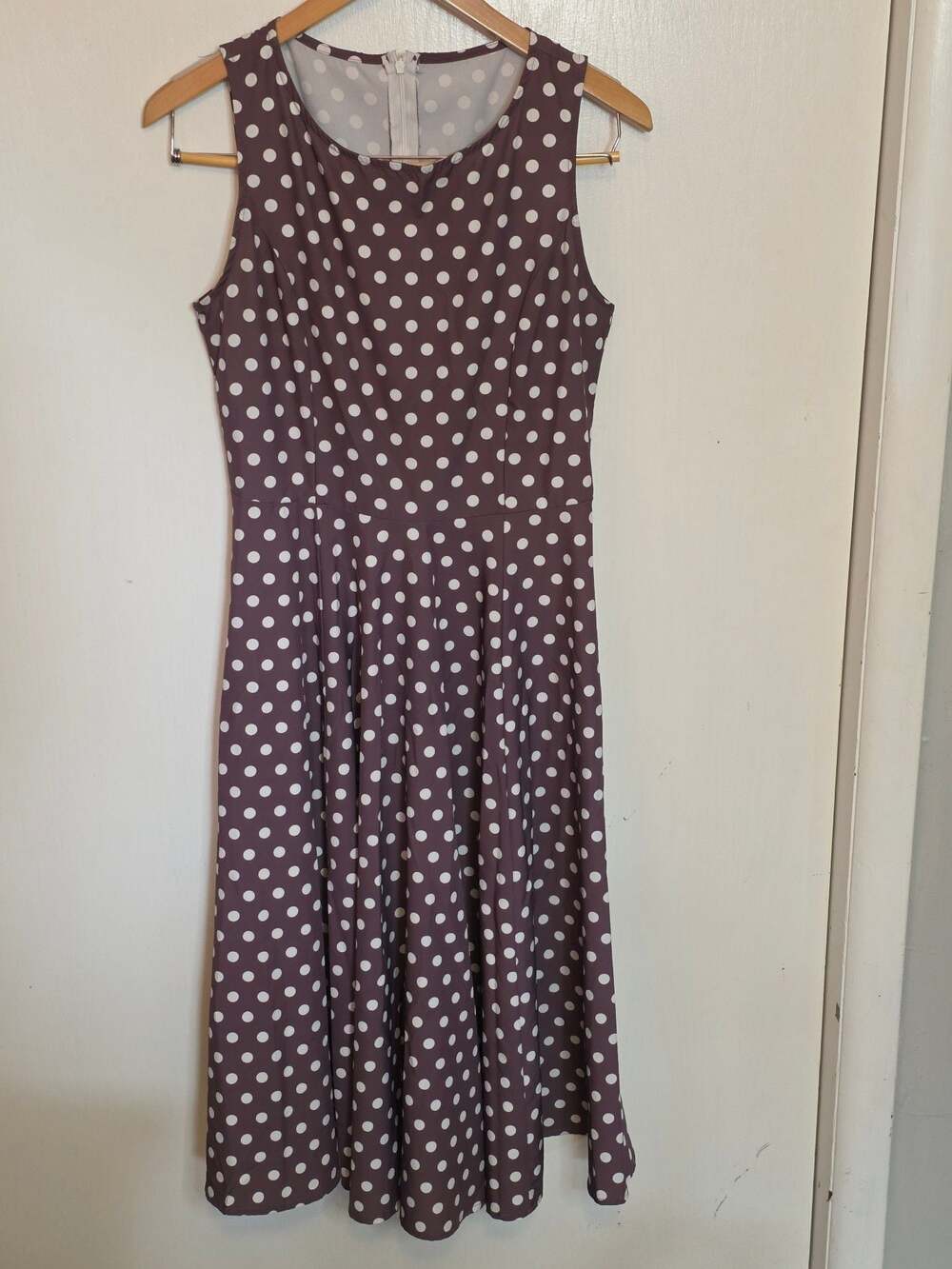 Polka Dot Brown and Cream Sleeveless Midi Dress